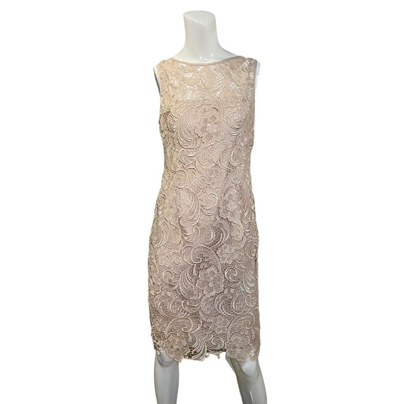 Adrianna Papell Womens Gold Champagne Lace Dress Size 6 - Picture 3 of 12